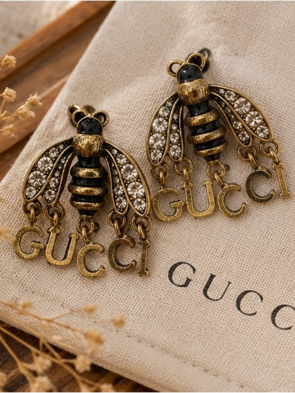 Designer Inspired Bee Crystal Statement Drop Earrings